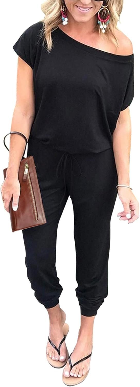 PRETTYGARDEN Jumpsuits for Women 2025 Summer Dressy Off Shoulder Romper Spring Vacation Travel Lounge Outfits Clothes