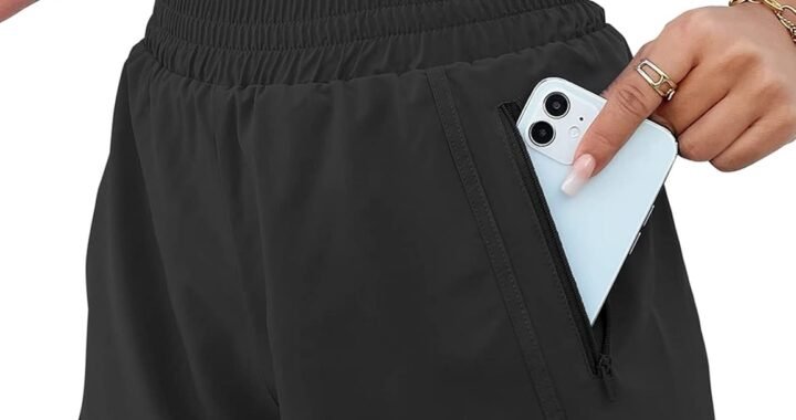 BMJL Women’s Athletic Shorts High Waisted Running Shorts Pocket Sporty Short Gym Elastic Workout Shorts
