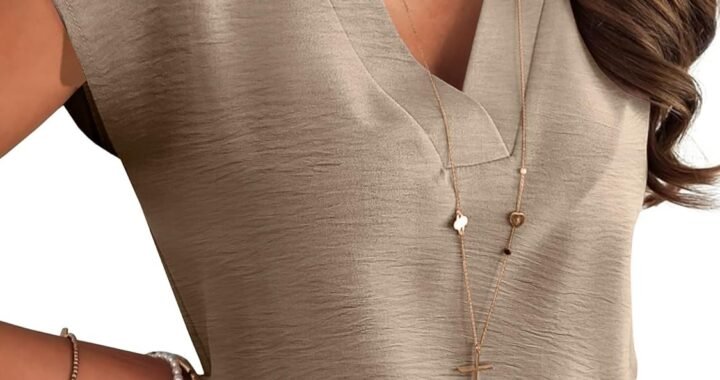 ANRABESS Women Tops Cap Sleeve Textured Dressy Casual V Neck Shirts 2025 Summer Business Work Blouses Outfits