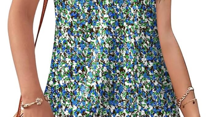 OFEEFAN Summer Dresses for Women 2025 Loose V Neck Short Sleeve Casual T Shirt Dress Sundresses Swimsuit Coverup with Pockets